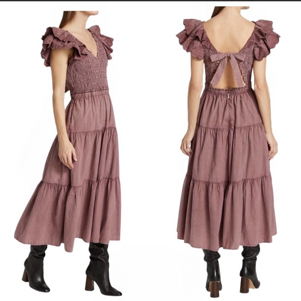 NWT Sea New York Heidi Flutter-Sleeve Tiered Dress In Rose Size 4